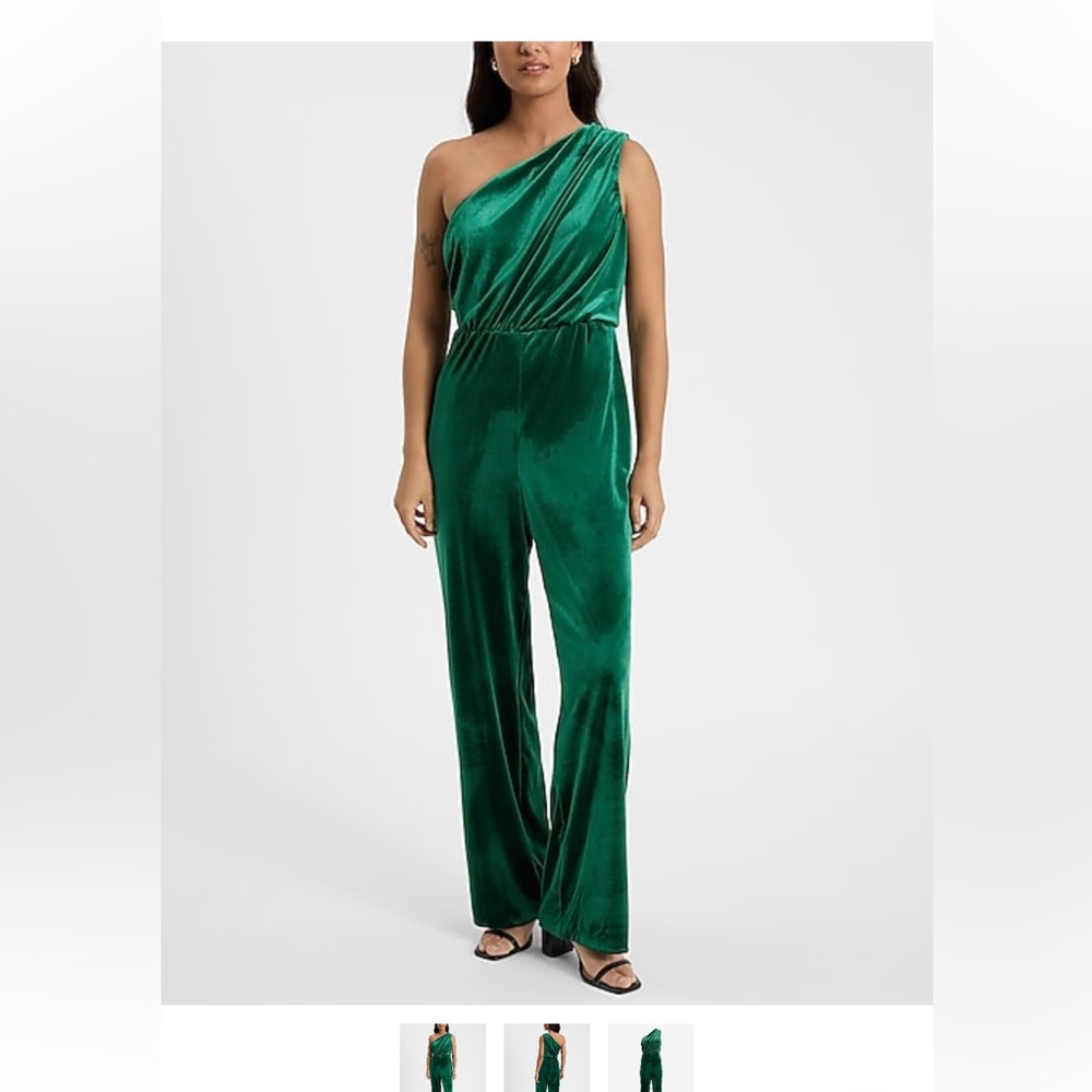 Express Velvet One Shoulder Wide Leg Jumpsuit Size Medium